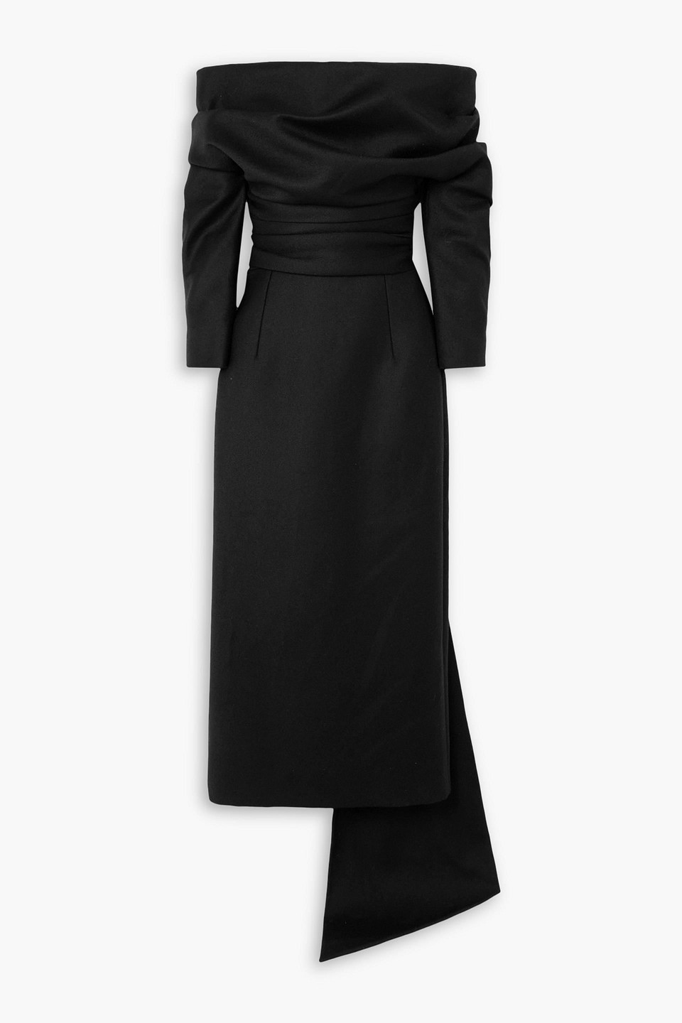 EMILIA WICKSTEAD DERIKA OFF-THE-SHOULDER GATHERED WOOL MIDI DRESS
