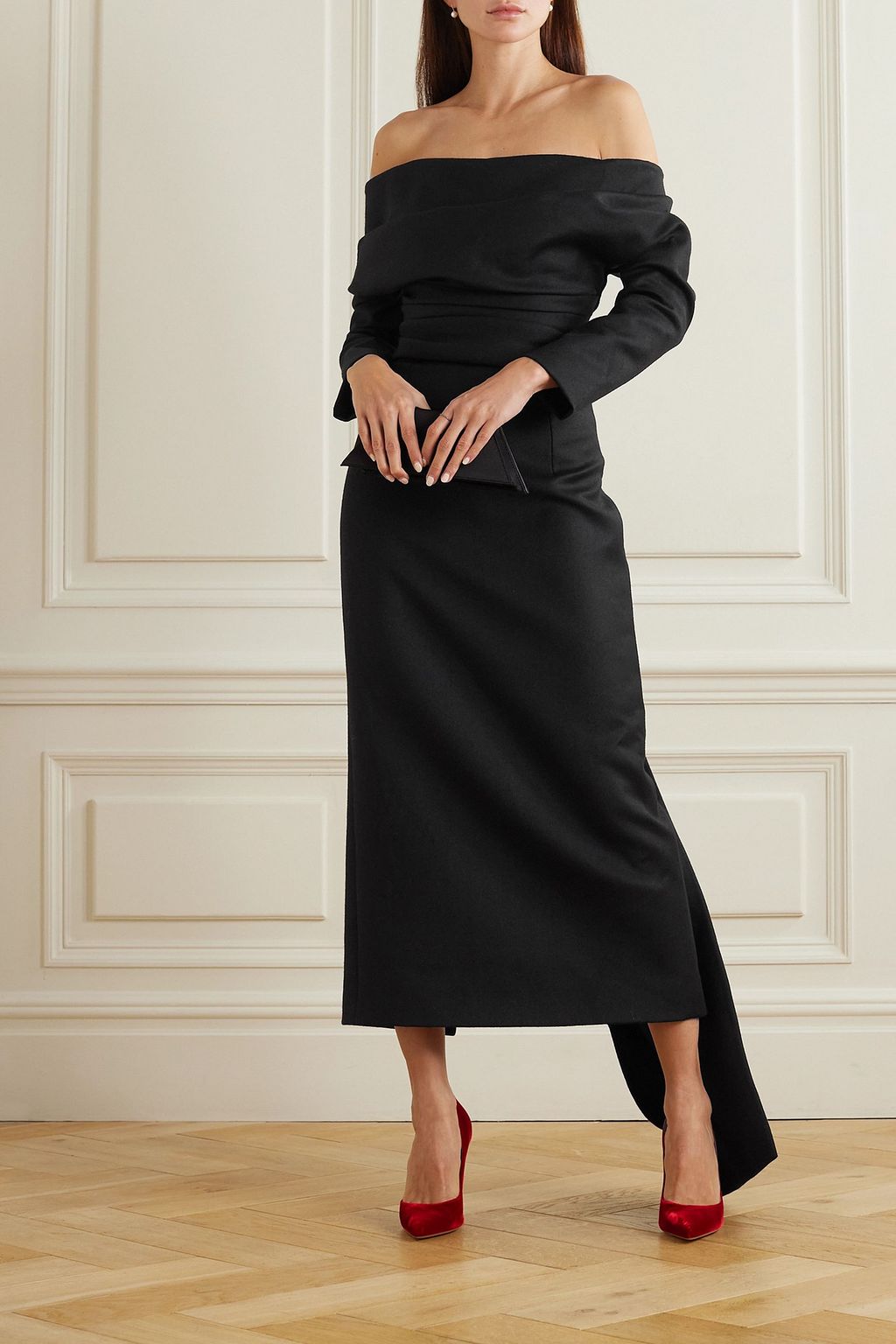 EMILIA WICKSTEAD Derika off-the-shoulder gathered wool midi dress