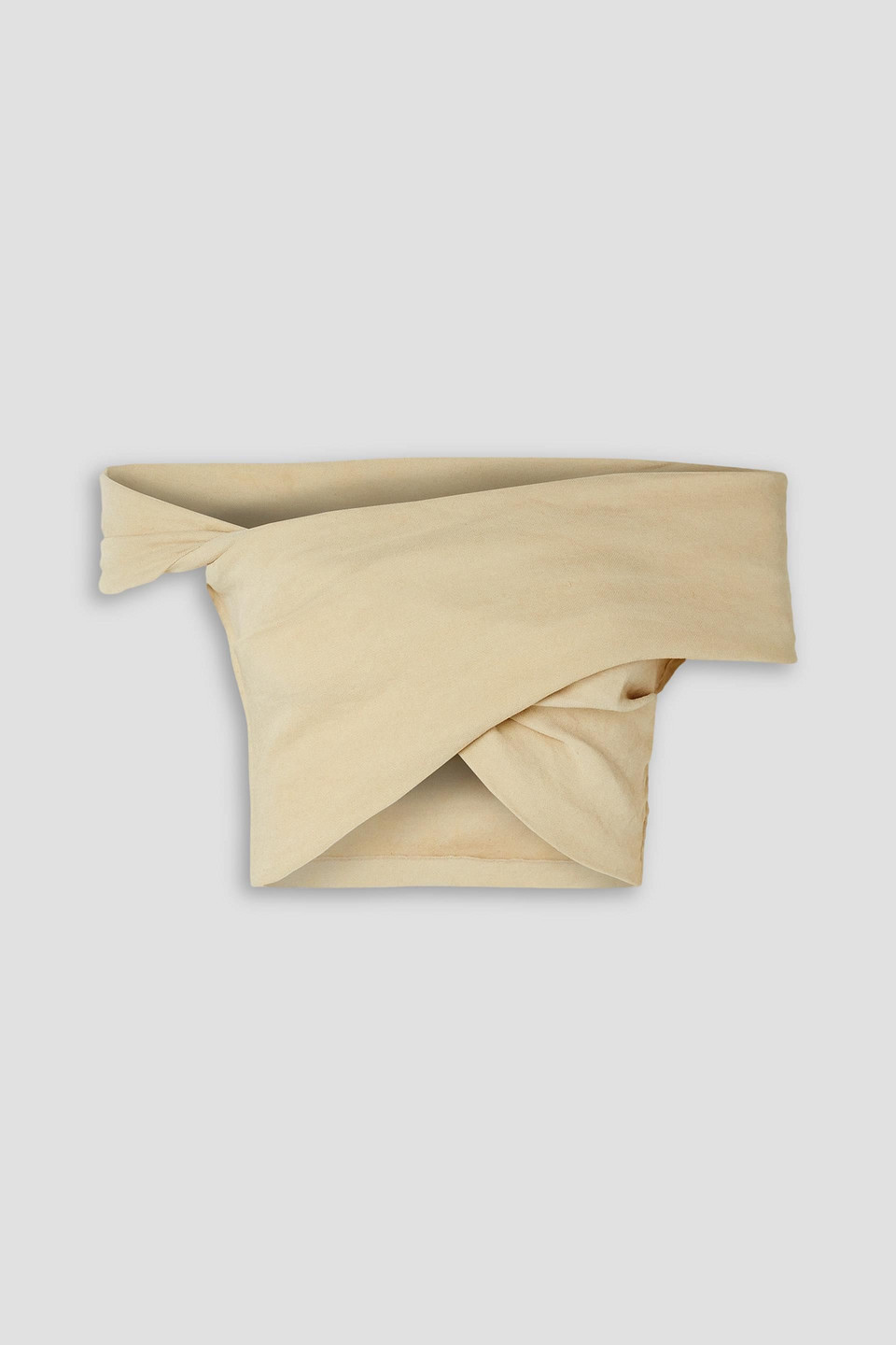 Cortana Candy Off-the-shoulder Cropped Twist-front Linen-blend Top In Cream