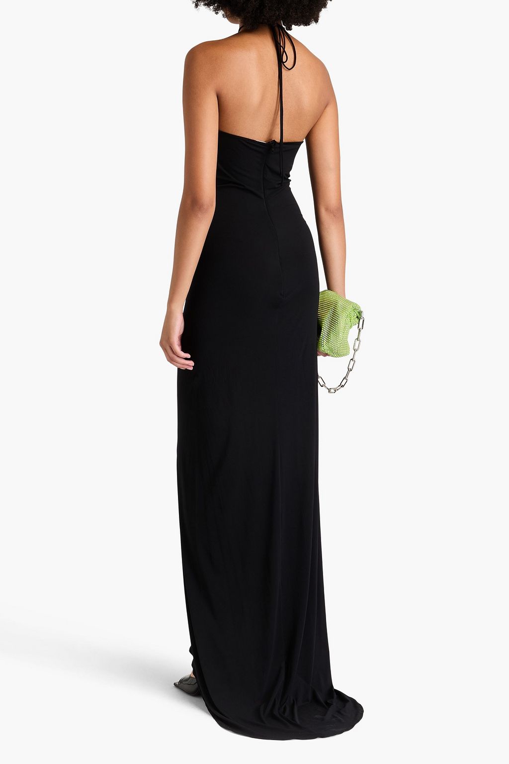 MAGDA BUTRYM Ruched floral-appliquéd jersey halterneck maxi dress