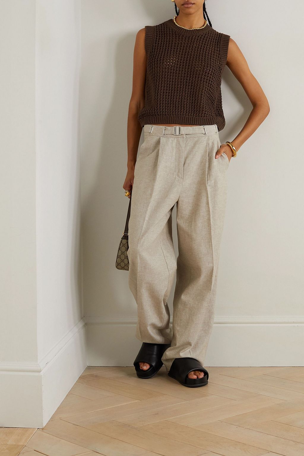REMAIN BIRGER CHRISTENSEN Solina belted pleated linen and cotton-blend wide-leg pants