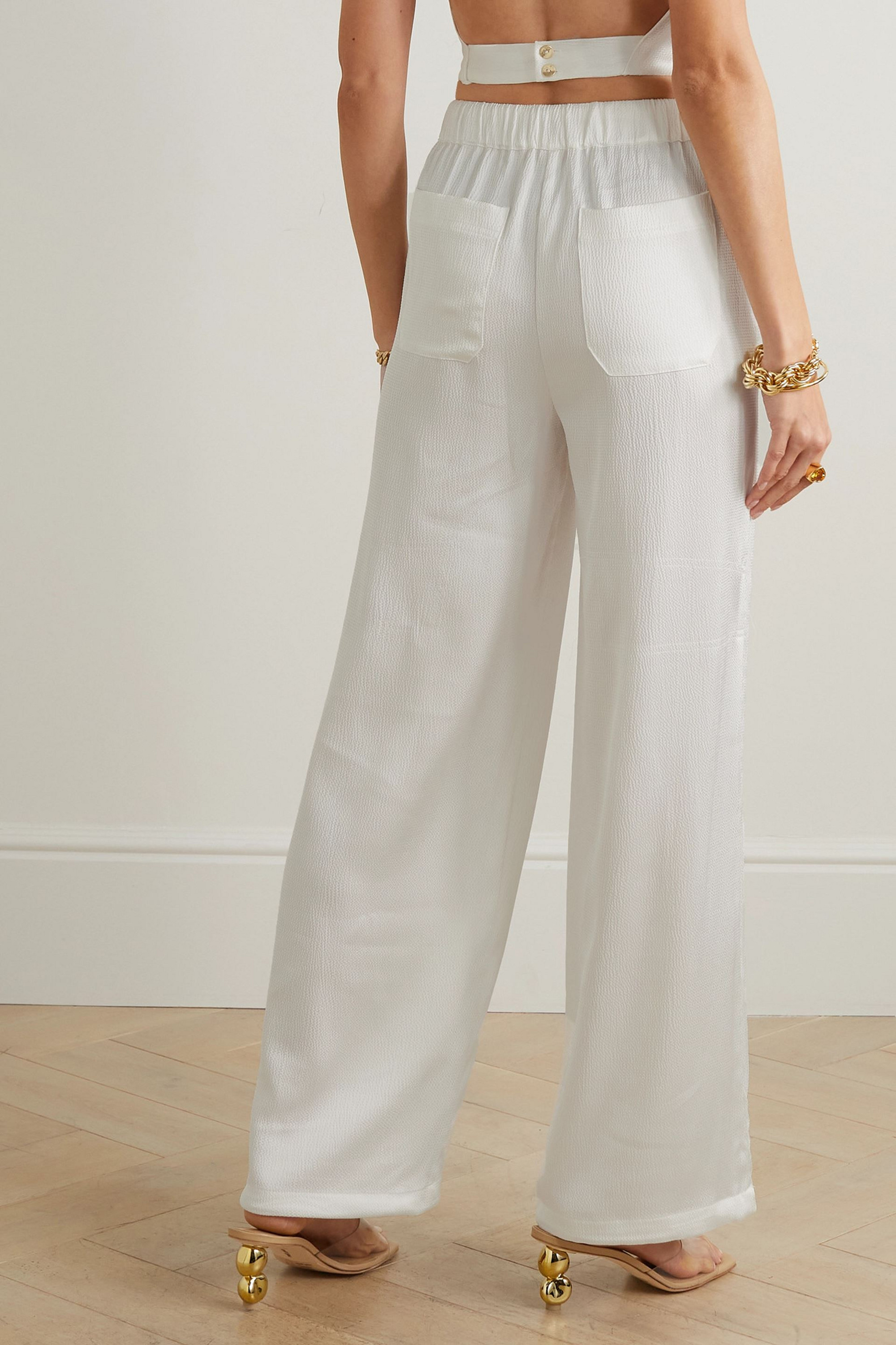 Cult Gaia Minaya hammered stretch-satin wide-leg pants