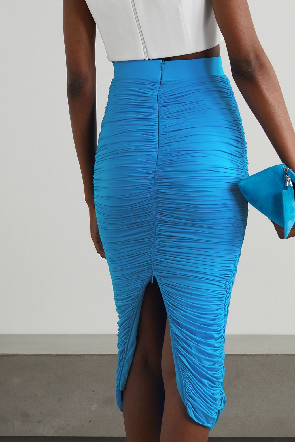 ALEX PERRY Ruched stretch-jersey midi skirt