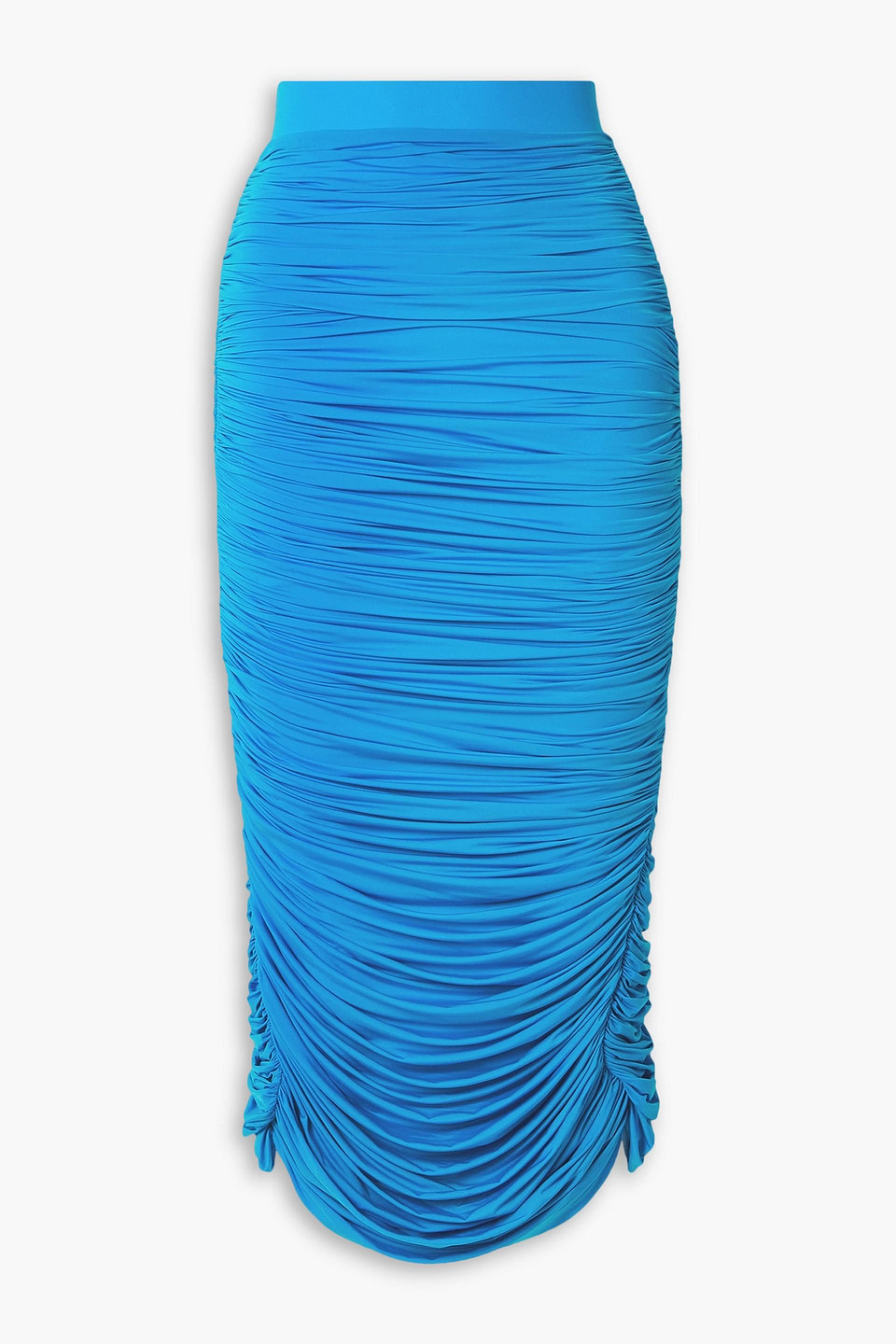 Alex Perry Ruched Stretch-jersey Midi Skirt In Azure