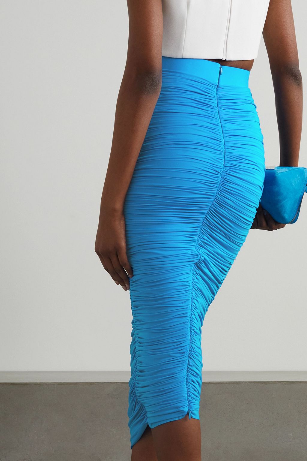 ALEX PERRY Ruched stretch-jersey midi skirt