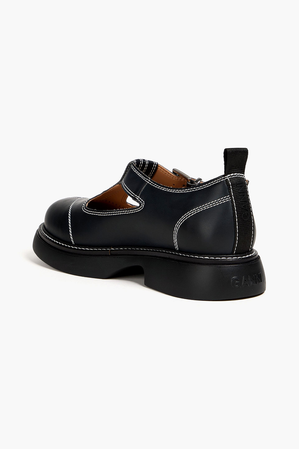 Ganni Everyday Buckled Faux Leather Mary Jane Loafers In Black