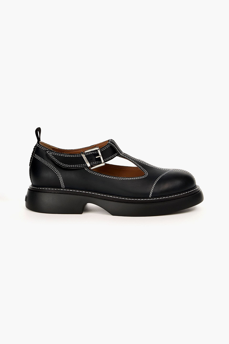 Ganni Everyday Buckled Faux Leather Mary Jane Loafers In Black