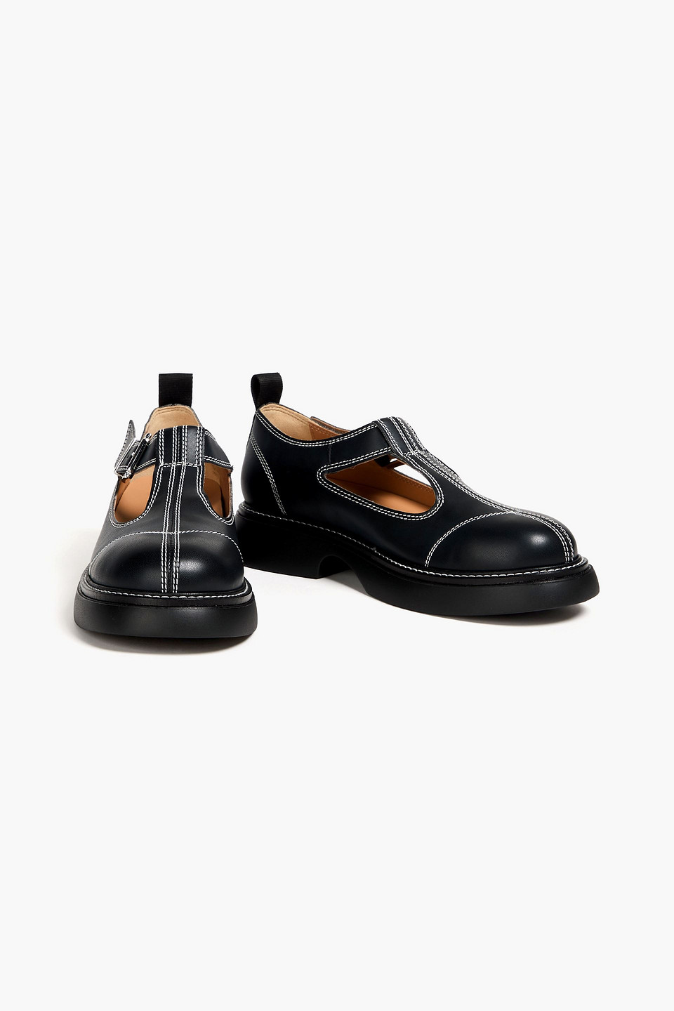 Ganni Everyday Buckled Faux Leather Mary Jane Loafers In Black