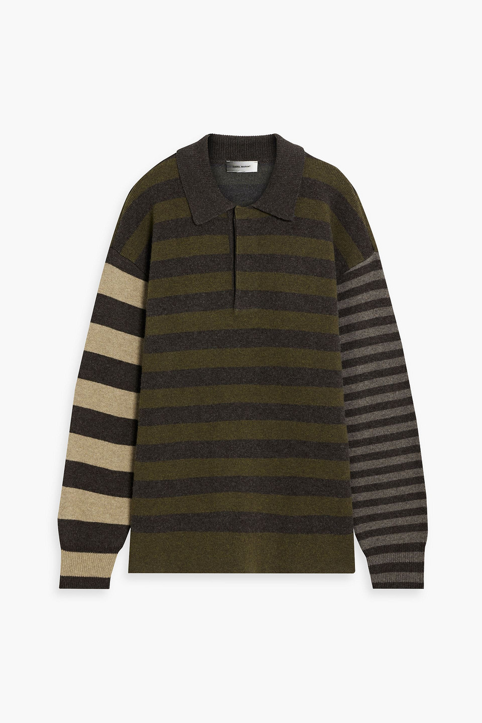 Isabel Marant Lirio Striped Wool-blend Polo Sweater In Army Green