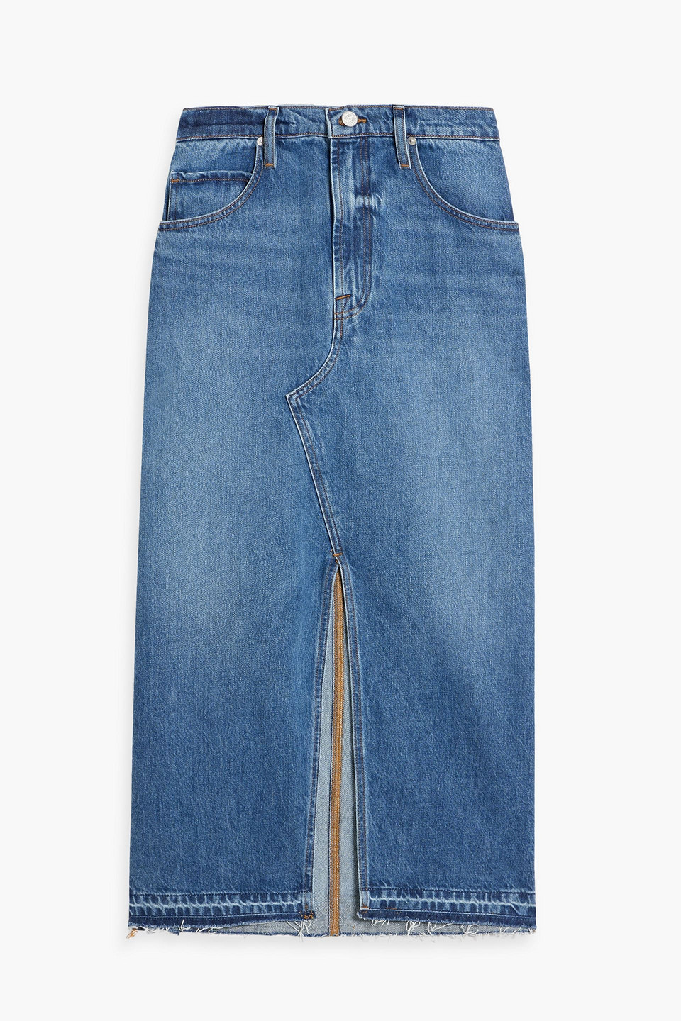 Frame The Midaxi Denim Midi Skirt In Mid Denim