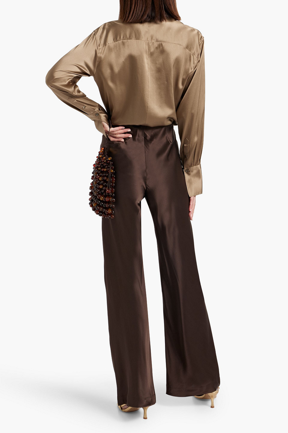 Frame The Standard Silk-blend Satin Shirt In Taupe