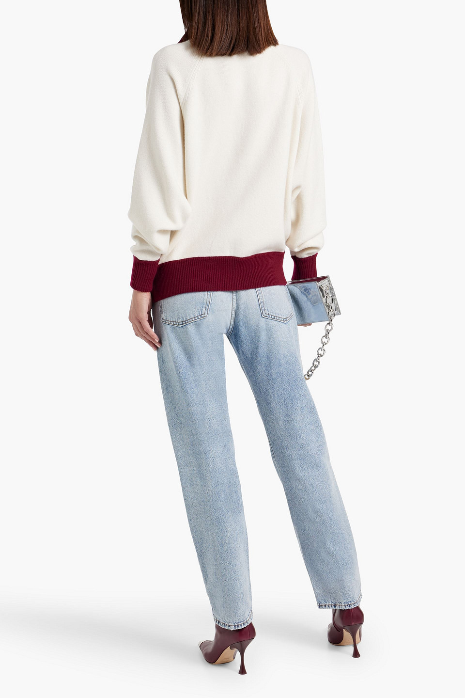 Frame Two-tone Wool-blend Half-zip Sweater In Ivory