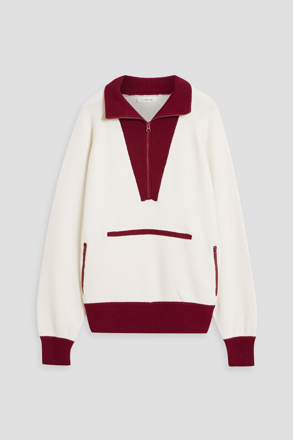 Frame Two-tone Wool-blend Half-zip Sweater In Ivory