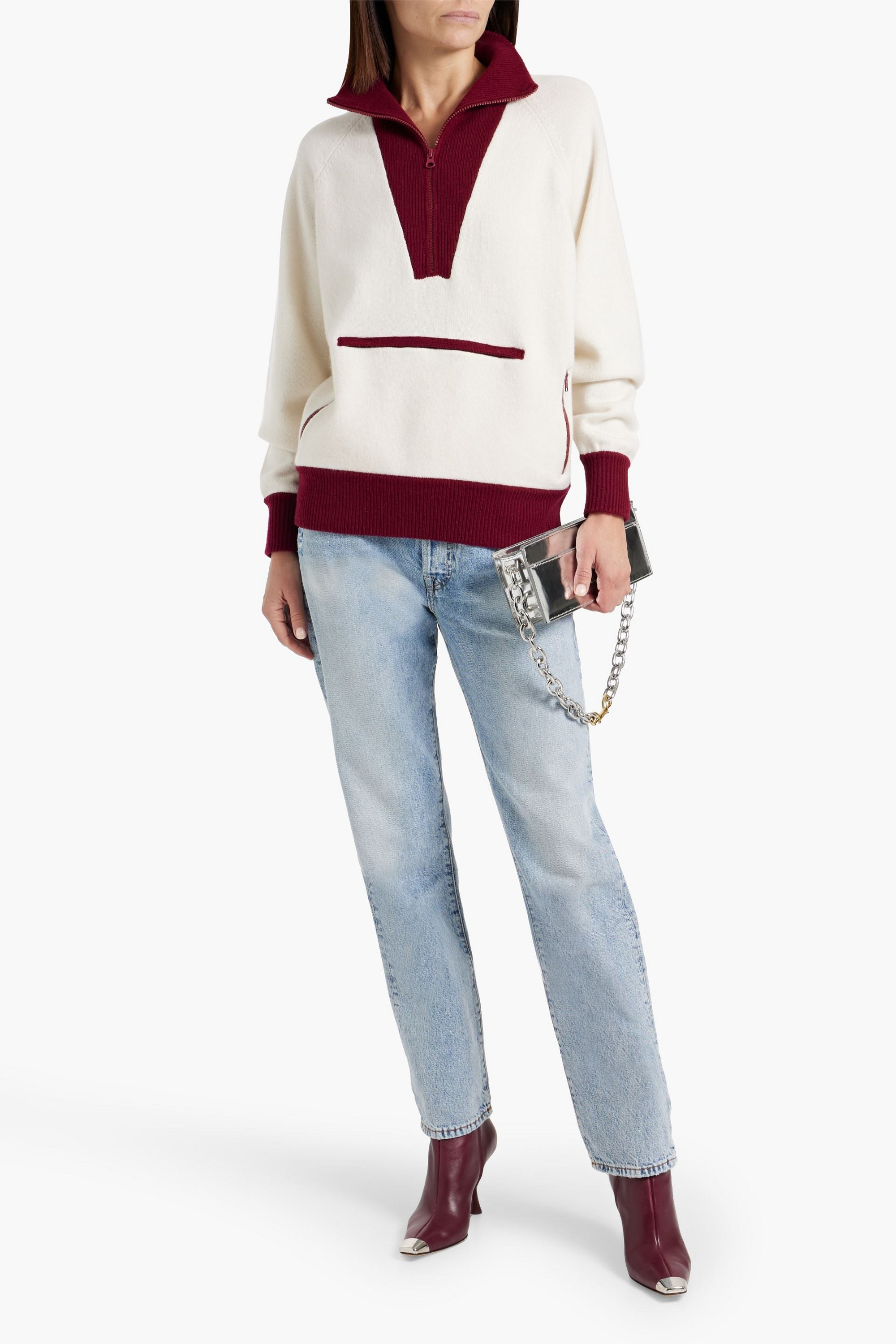 FRAME Two-tone wool-blend half-zip sweater