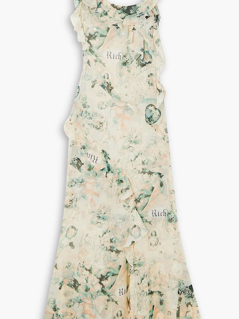 asymmetric ruffled printed silk-georgette maxi dress