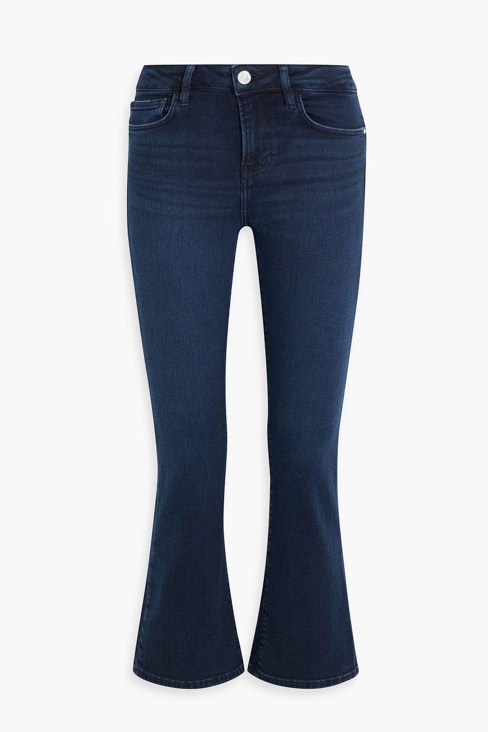 Frame Le Crop Mini Boot Cropped High-rise Bootcut Jeans In Dark Denim