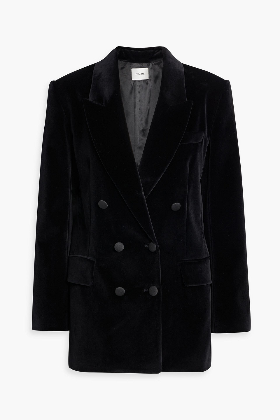 Double-breasted cotton-blend velour blazer
