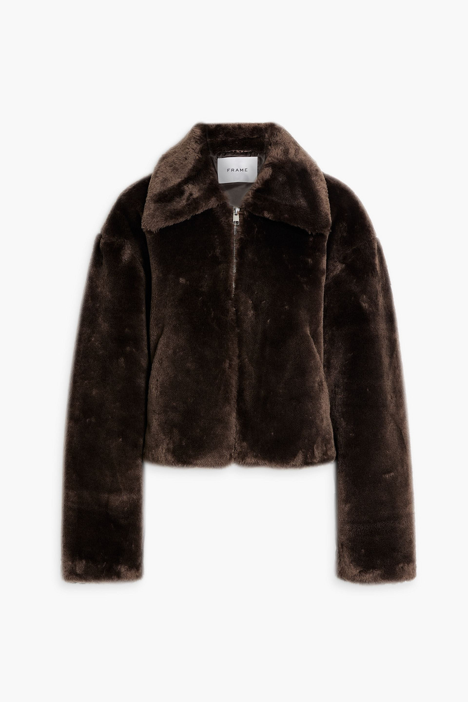 Frame Faux Fur Zip Up Jacket In Chocolate