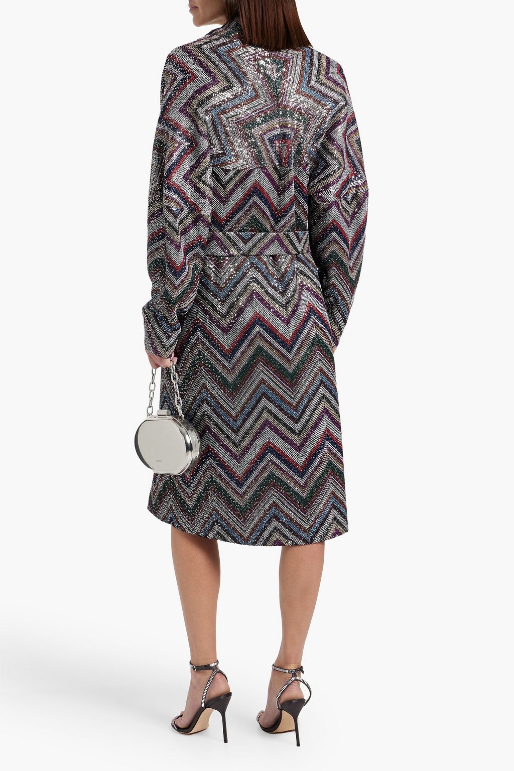 MISSONI Belted sequined crochet-knit coat