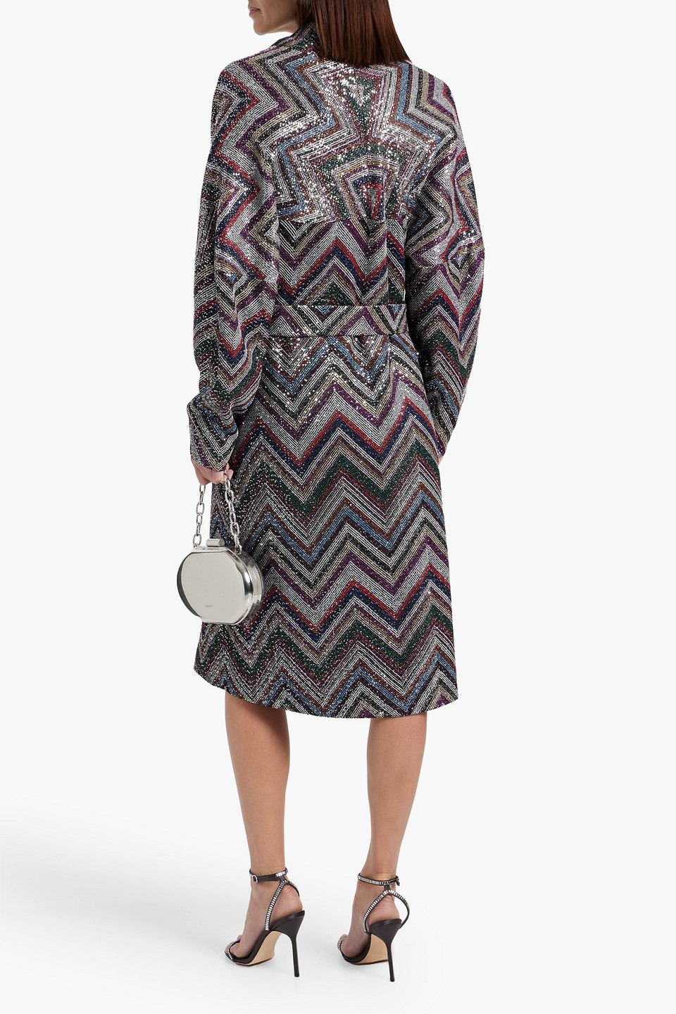 Missoni Belted Sequined Crochet-knit Coat In Black