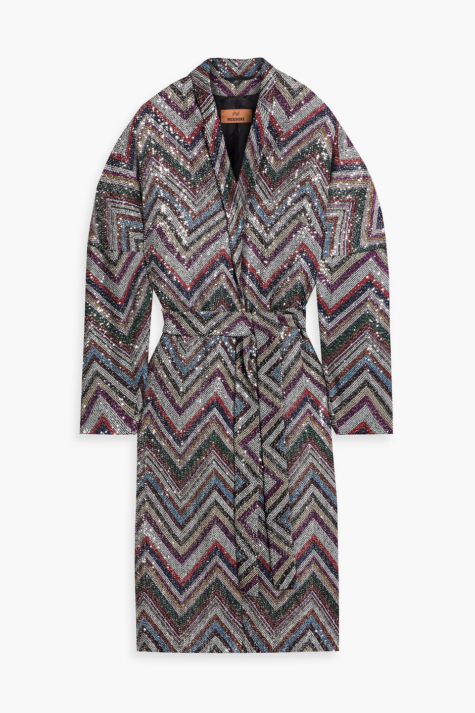 Missoni Belted Sequined Crochet-knit Coat In Black