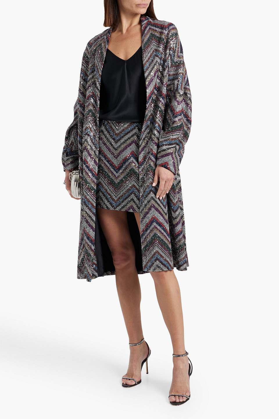 Missoni Belted Sequined Crochet-knit Coat In Black