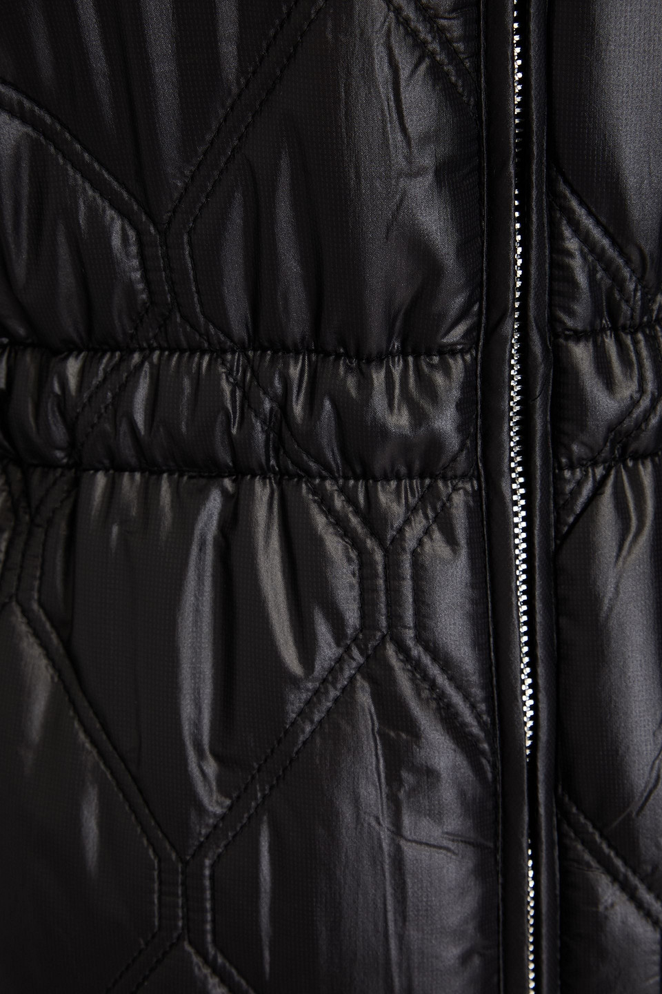 Ganni Diamond-quilted Zip-up Raincoat In Black