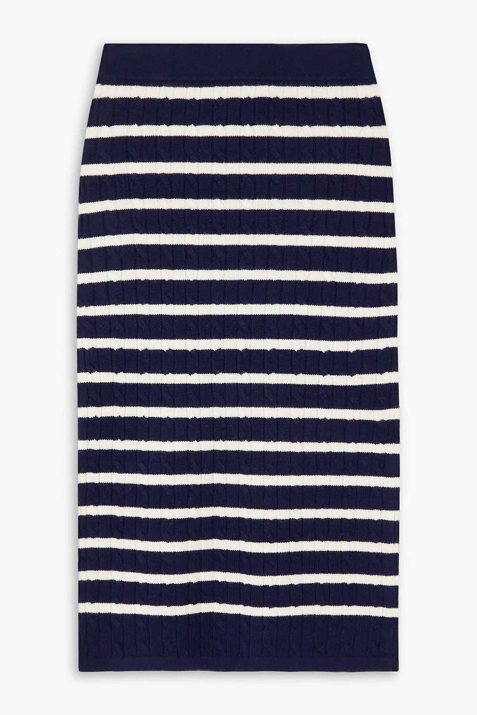 Striped cable-knit wool-blend midi skirt