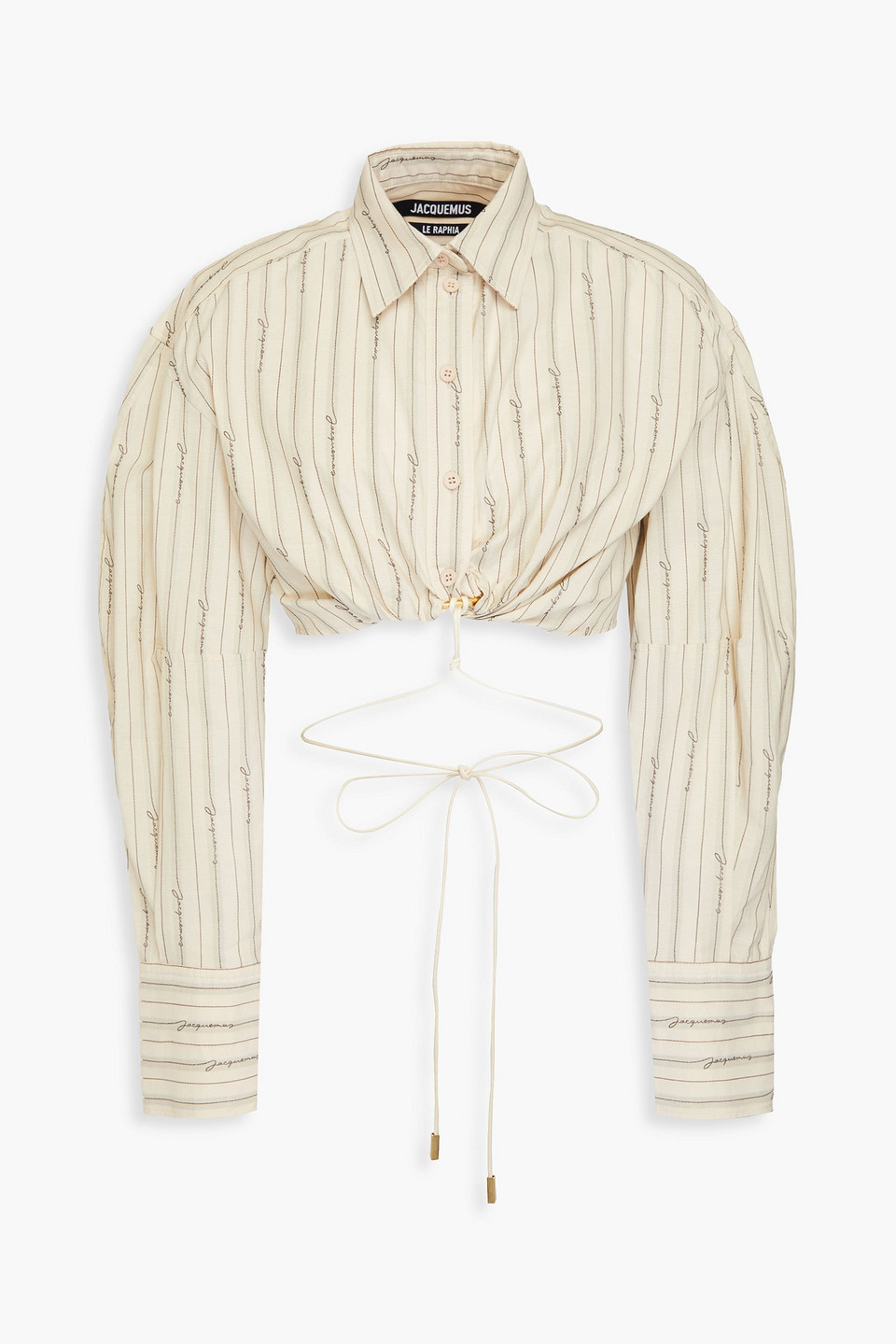 Jacquemus Plidao Logo Striped Crop Collared Shirt In Beige