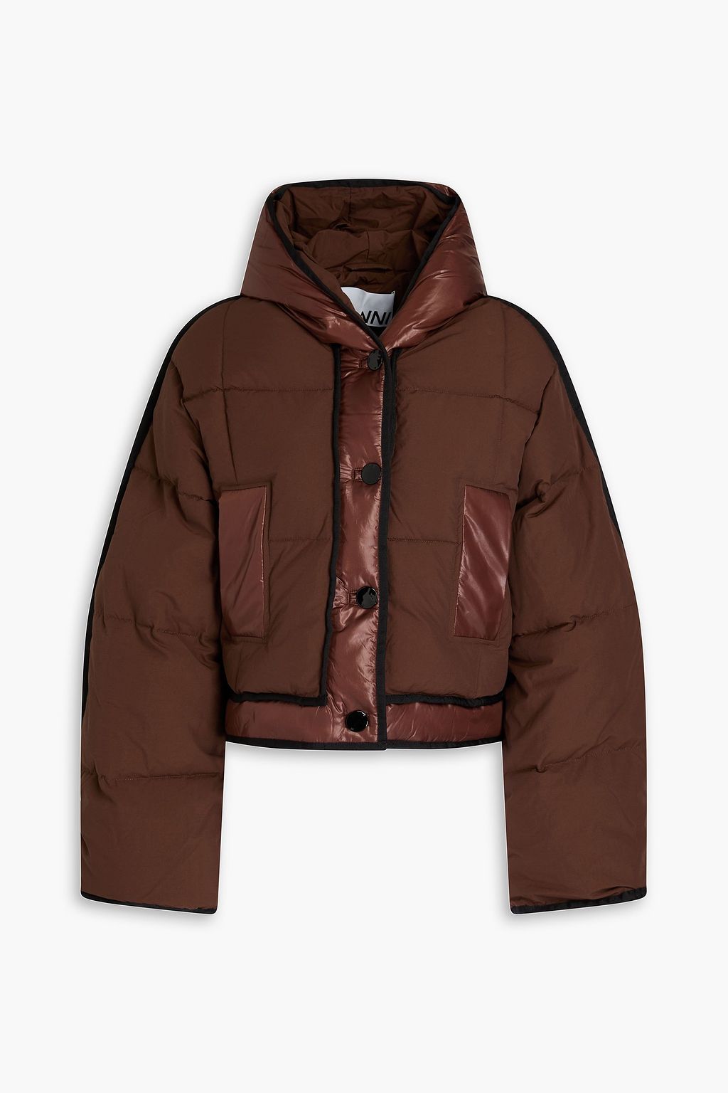 Quilted ripstop and shell hooded jacket chocolate DE 32