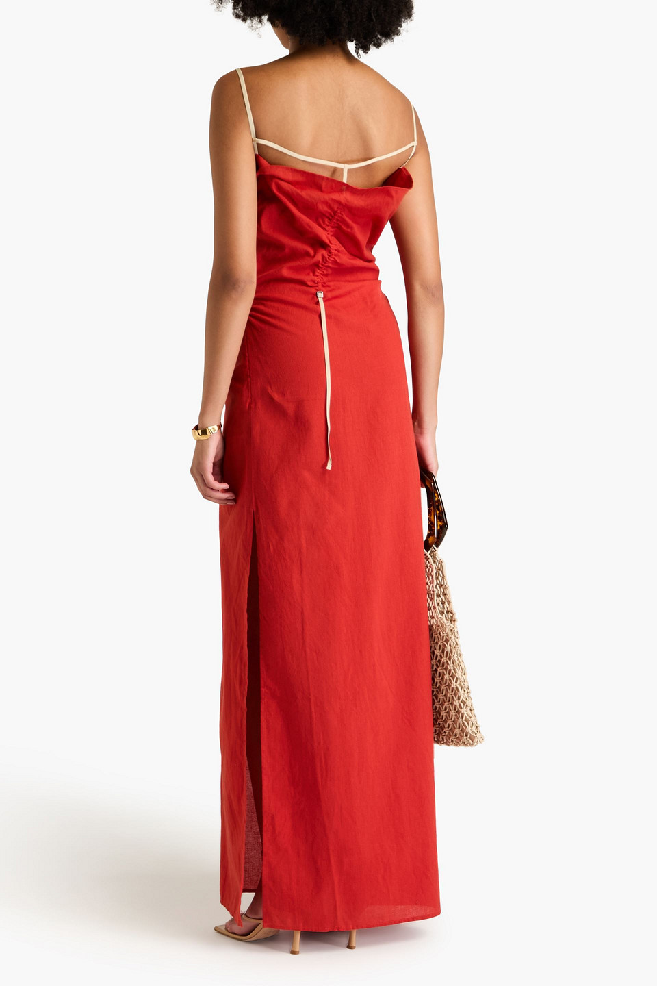 JACQUEMUS GAUA RUCHED COTTON-GAUZE MAXI DRESS