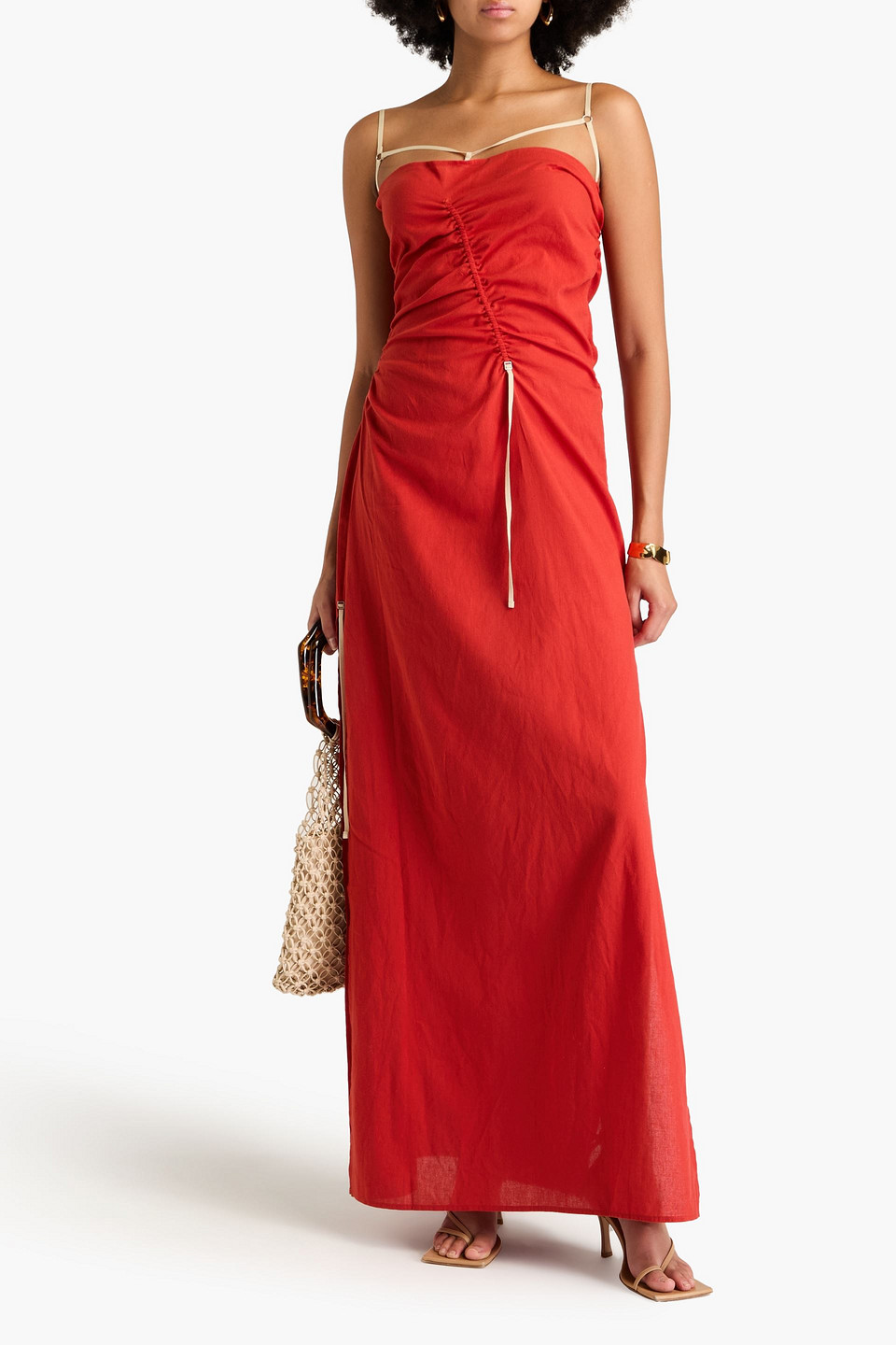 JACQUEMUS GAUA RUCHED COTTON-GAUZE MAXI DRESS