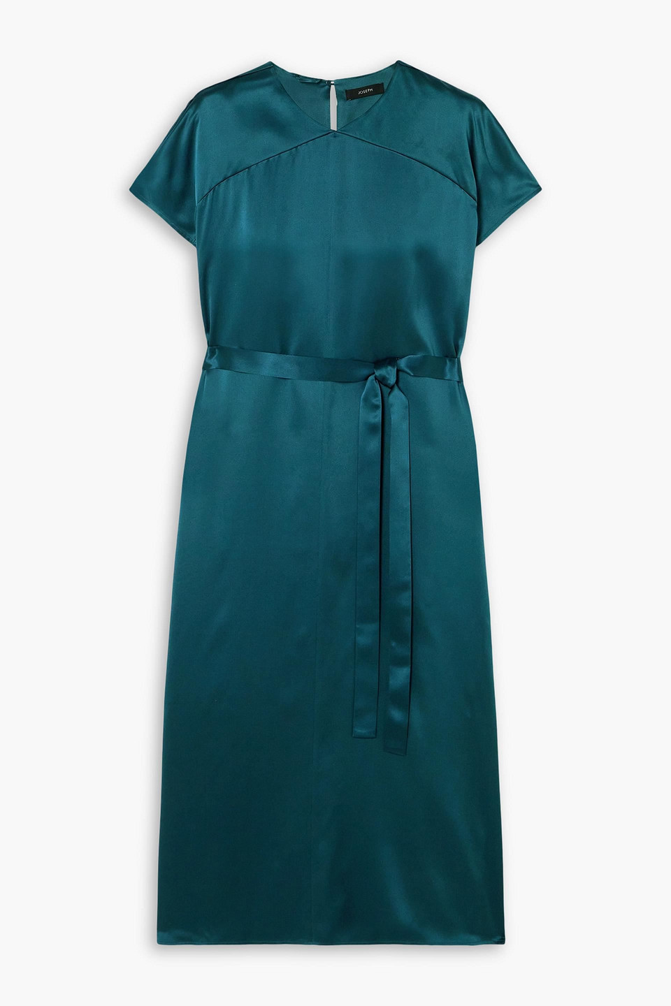 Joseph Dauphine Belted Silk-satin Midi Dress In Petrol