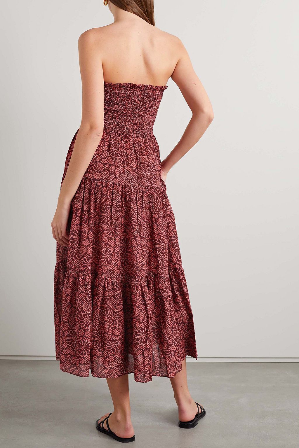 ULLA JOHNSON Lucca strapless shirred floral-print cotton-blend voile coverup
