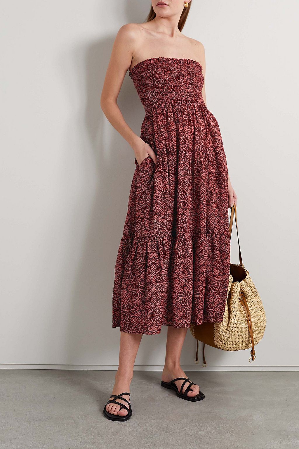 ULLA JOHNSON Lucca strapless shirred floral-print cotton-blend voile coverup