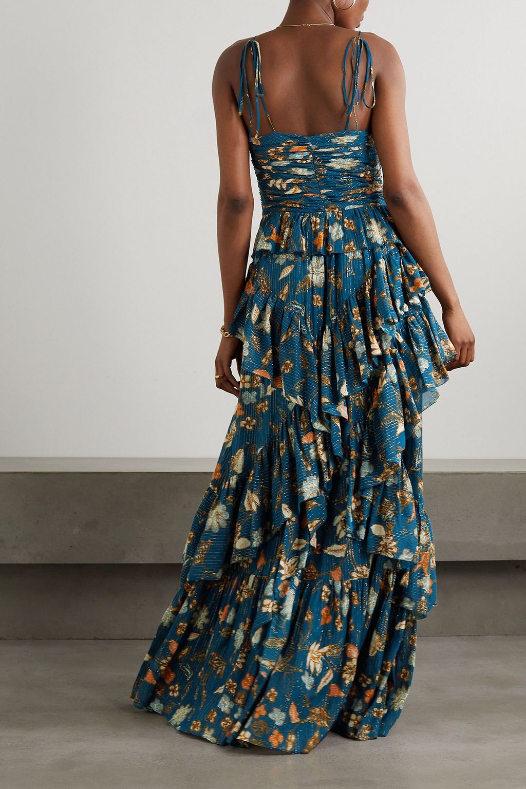 ULLA JOHNSON Aveline ruffled metallic floral-print cotton-blend crepe de chine gown