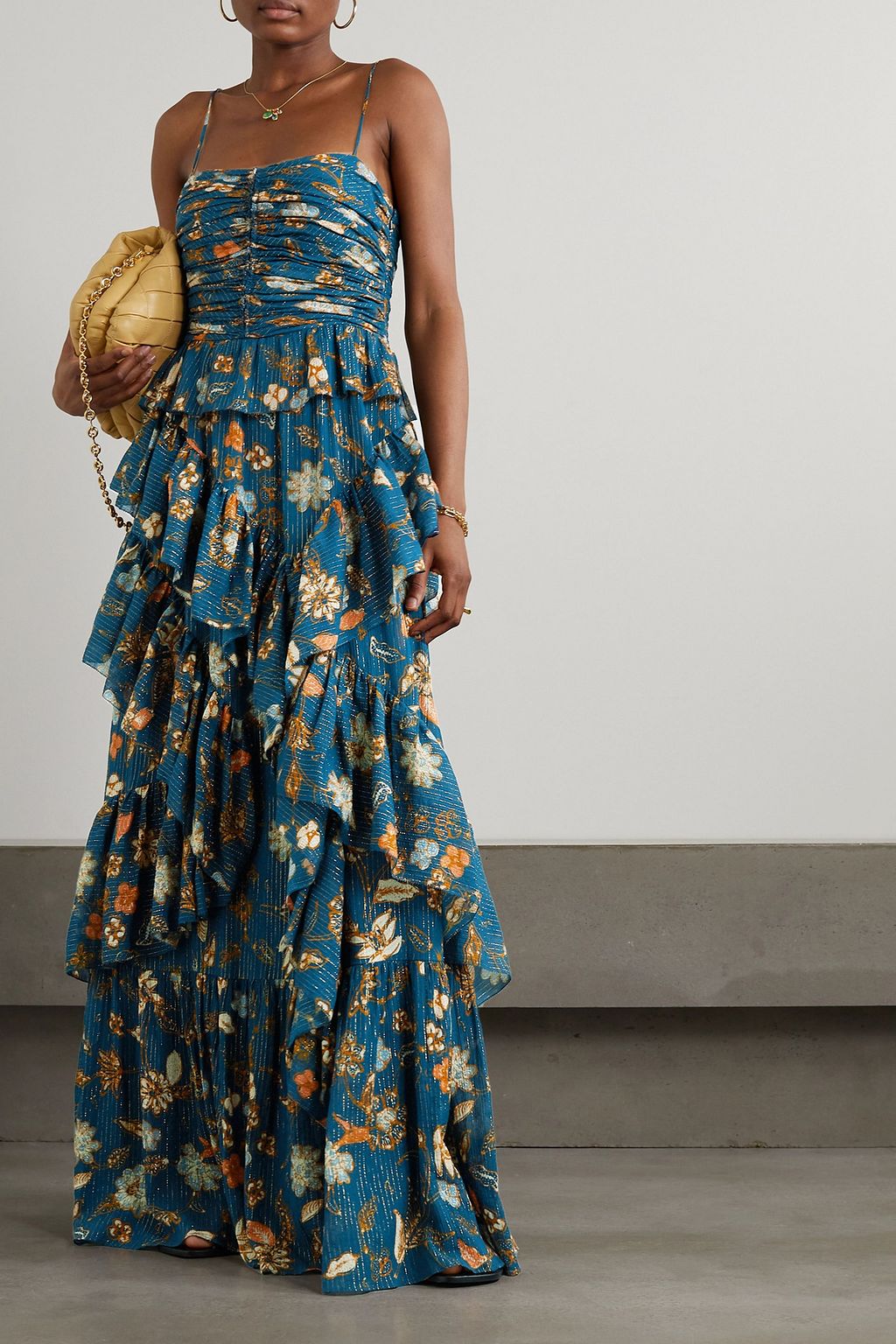 ULLA JOHNSON Aveline ruffled metallic floral-print cotton-blend crepe de chine gown