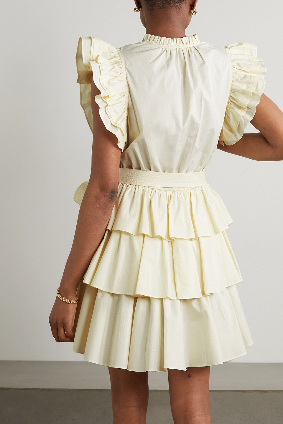 ULLA JOHNSON HONORIA BELTED RUFFLED TIERED COTTON-POPLIN MINI DRESS