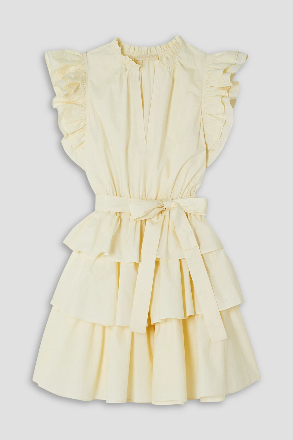ULLA JOHNSON HONORIA BELTED RUFFLED TIERED COTTON-POPLIN MINI DRESS