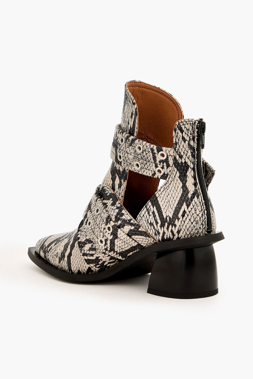 Ganni Snake Printed Chunky Buckle Open Cut Boots In Animal Print