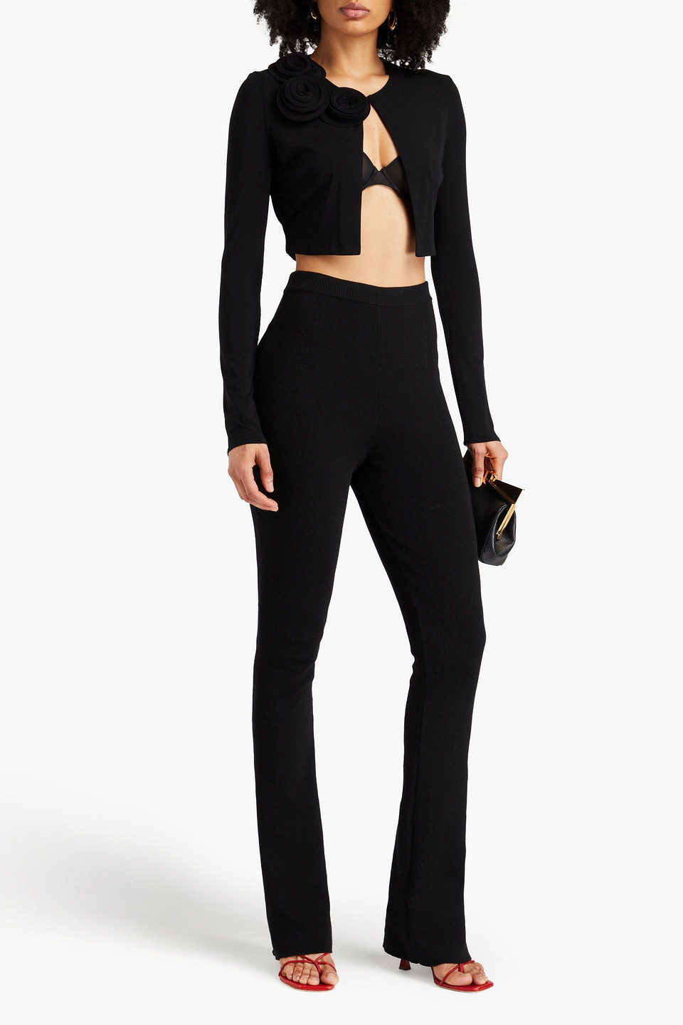 Magda Butrym Floral-appliqué Cropped Cardigan In Schwarz