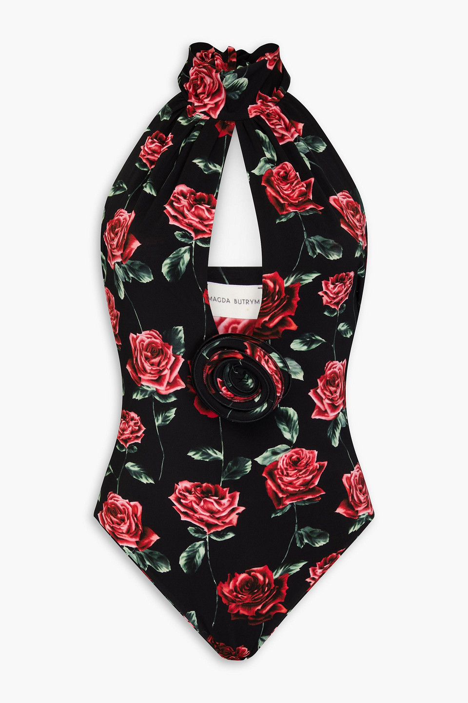 Cutout floral-print jersey halterneck bodysuit