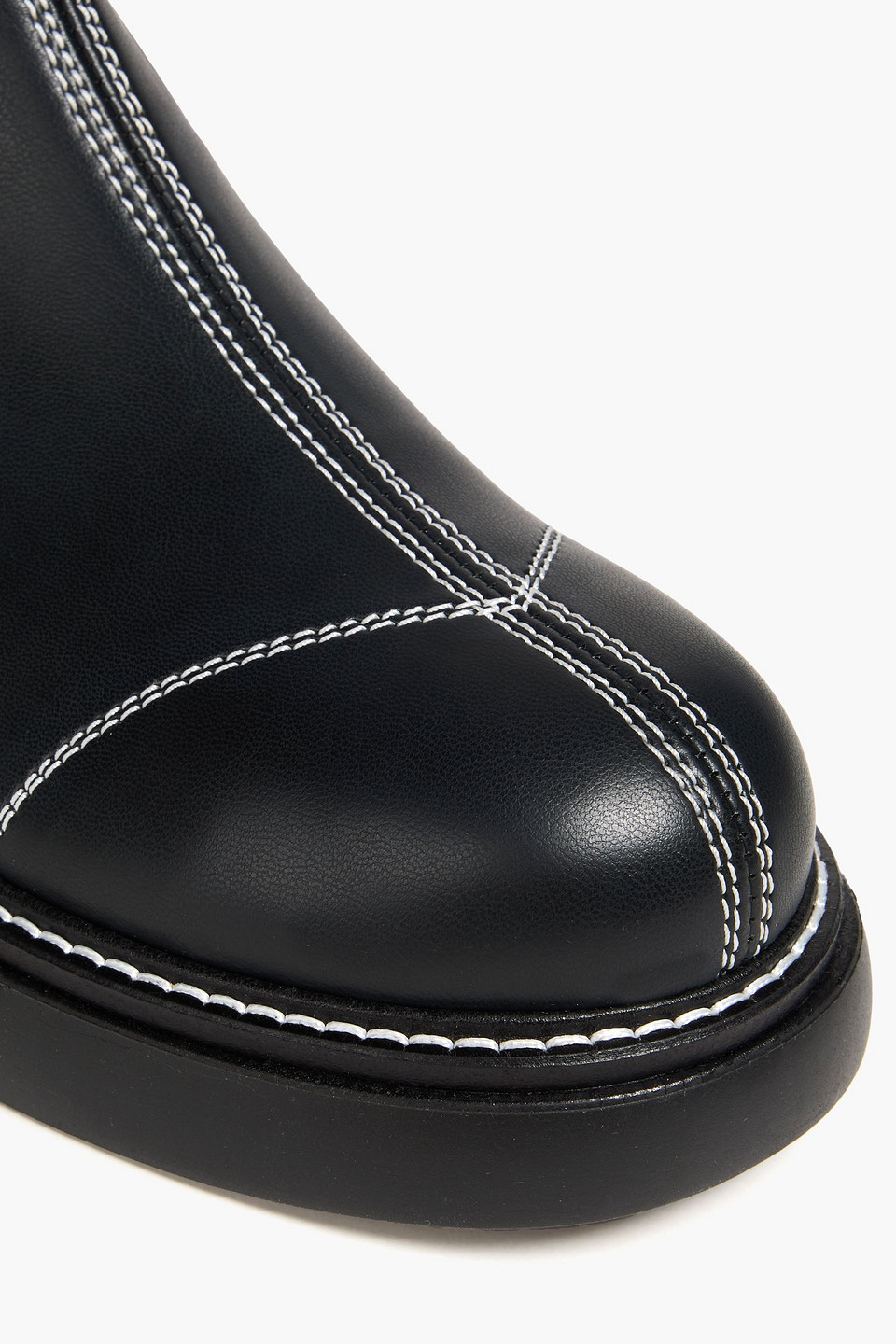 Ganni Topstitched Leather Chelsea Boots In Black