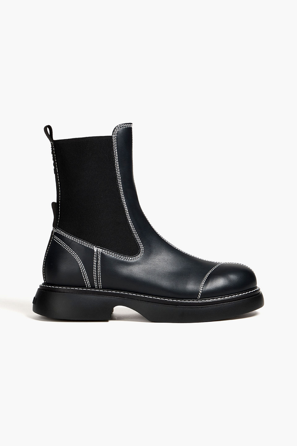 Ganni Topstitched Leather Chelsea Boots In Black