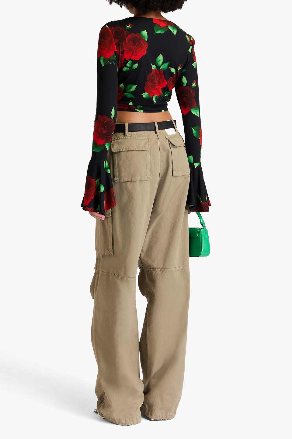 Magda Butrym Cropped Oberteil Aus Stretch-jersey Mit Floralem Print In Schwarz