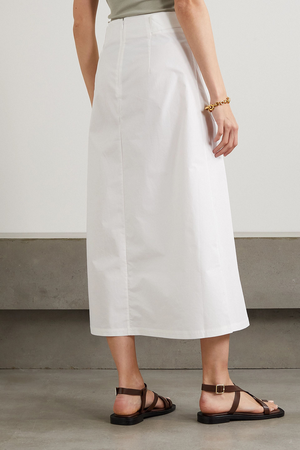 Totême Belted Organic Cotton-poplin Midi Skirt In White