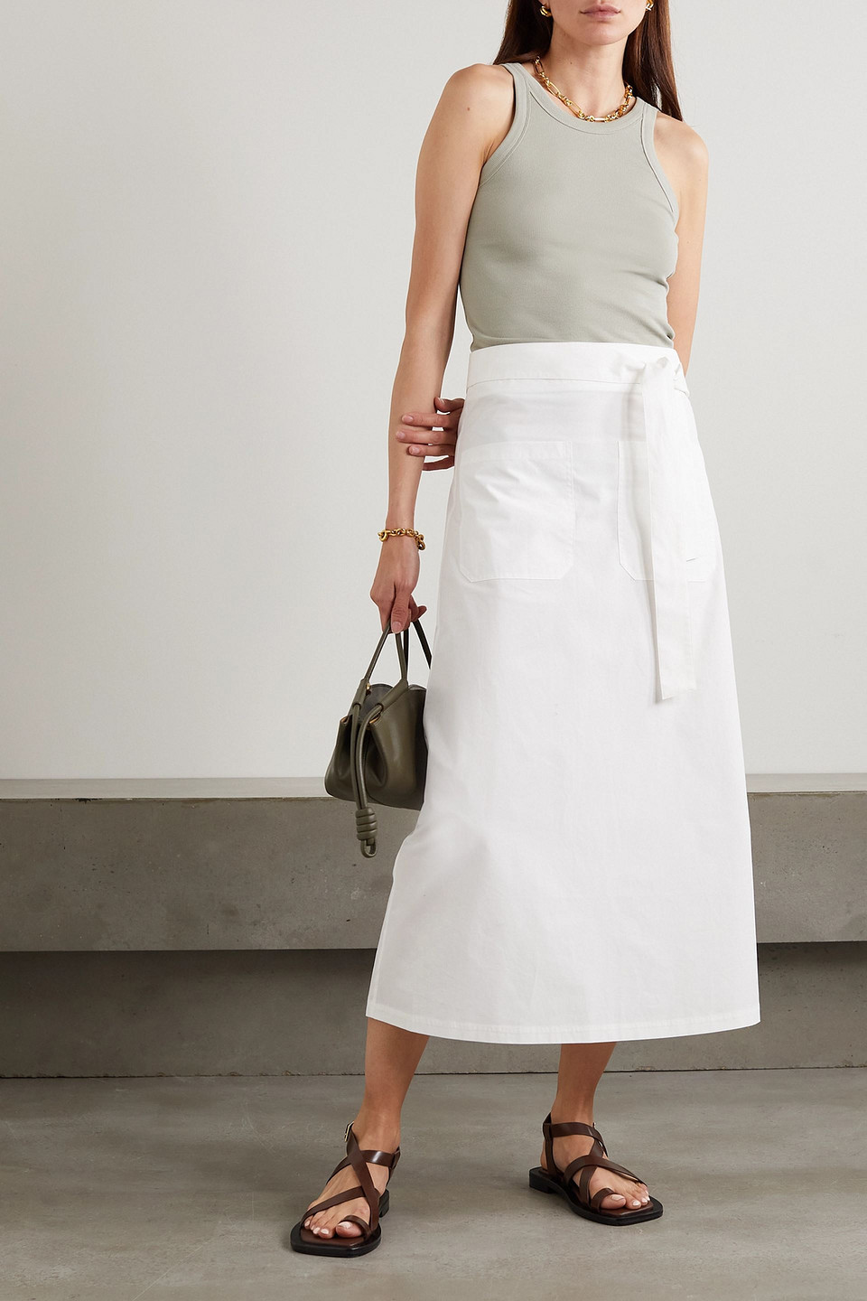 Totême Belted Organic Cotton-poplin Midi Skirt In White