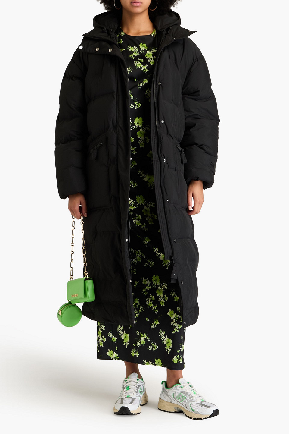 GANNI QUILTED SHELL HOODED COAT