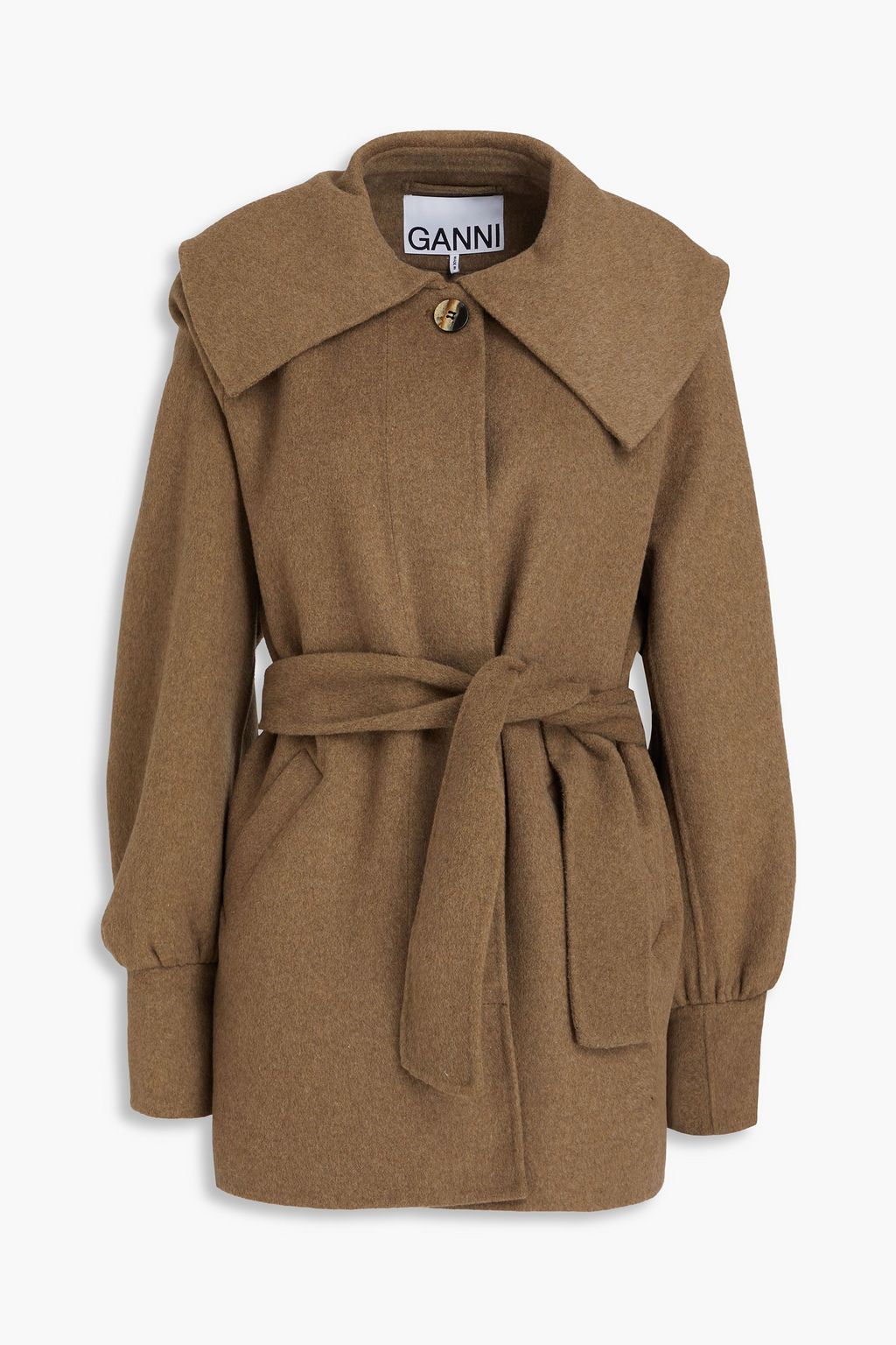 Belted wool blend felt coat taupe DE 38