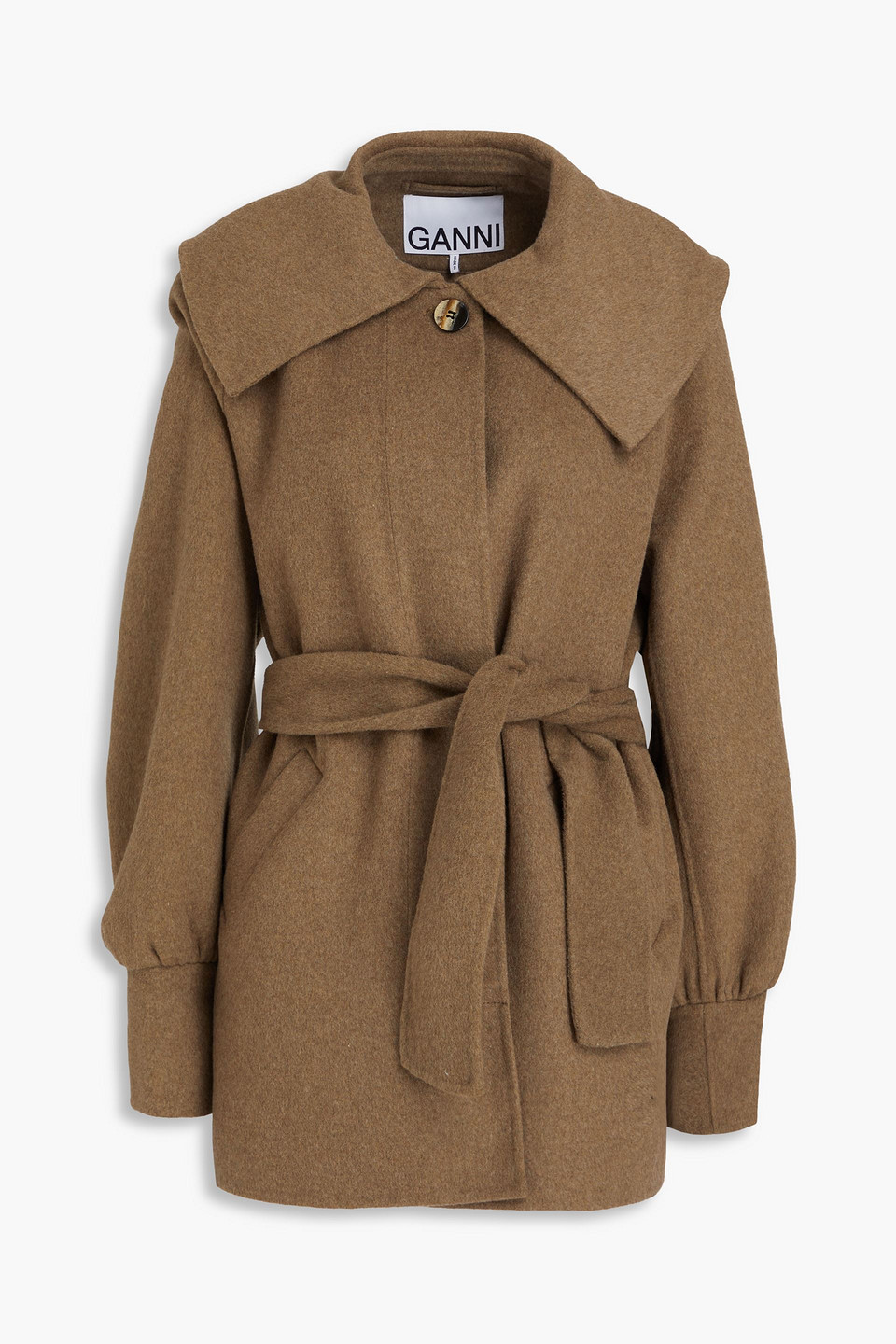 Ganni Belted Wool-blend Felt Coat In Taupe